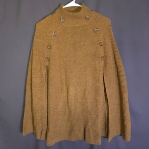 NWT Linda Anderson Knit Poncho Tan One Size Buttons Cottage Core Light‎ Academia